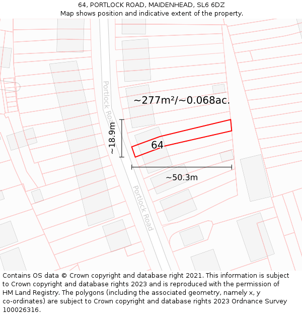 64, PORTLOCK ROAD, MAIDENHEAD, SL6 6DZ: Plot and title map