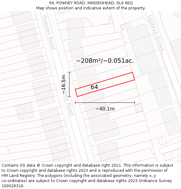 64, POWNEY ROAD, MAIDENHEAD, SL6 6EQ: Plot and title map