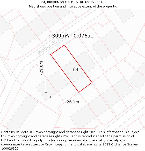 64, PREBENDS FIELD, DURHAM, DH1 1HJ: Plot and title map