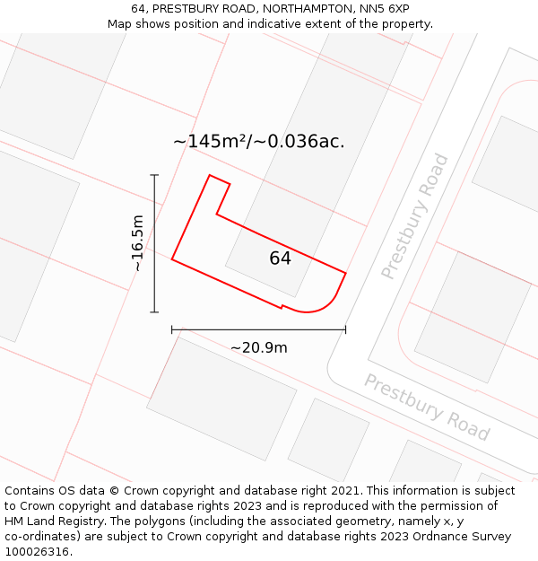 64, PRESTBURY ROAD, NORTHAMPTON, NN5 6XP: Plot and title map