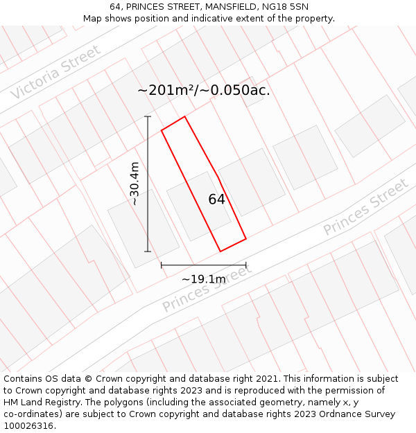 64, PRINCES STREET, MANSFIELD, NG18 5SN: Plot and title map