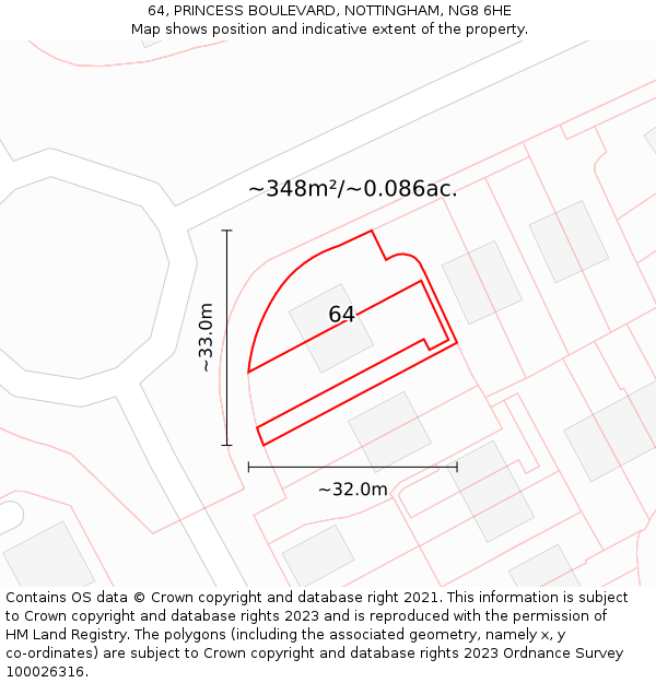 64, PRINCESS BOULEVARD, NOTTINGHAM, NG8 6HE: Plot and title map