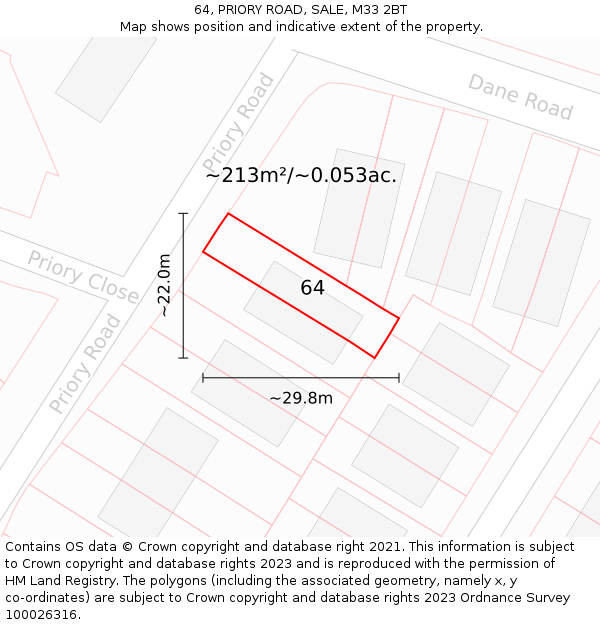 64, PRIORY ROAD, SALE, M33 2BT: Plot and title map