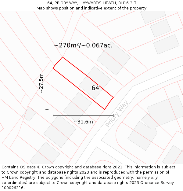64, PRIORY WAY, HAYWARDS HEATH, RH16 3LT: Plot and title map