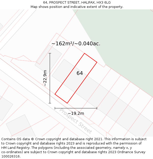 64, PROSPECT STREET, HALIFAX, HX3 6LG: Plot and title map