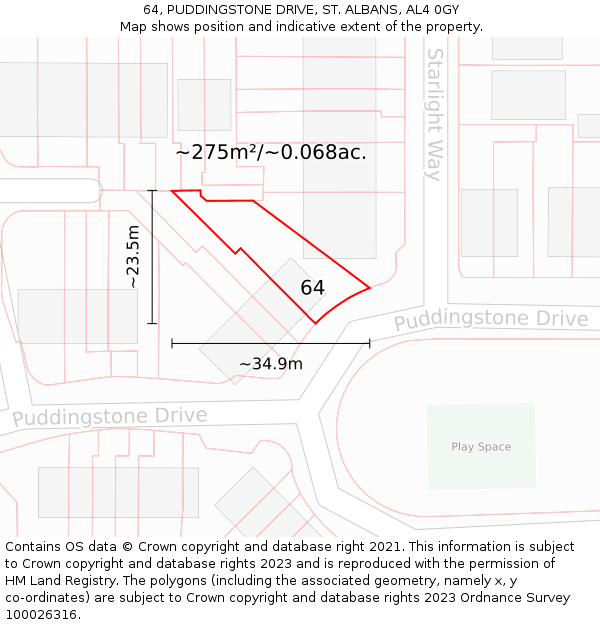 64, PUDDINGSTONE DRIVE, ST. ALBANS, AL4 0GY: Plot and title map