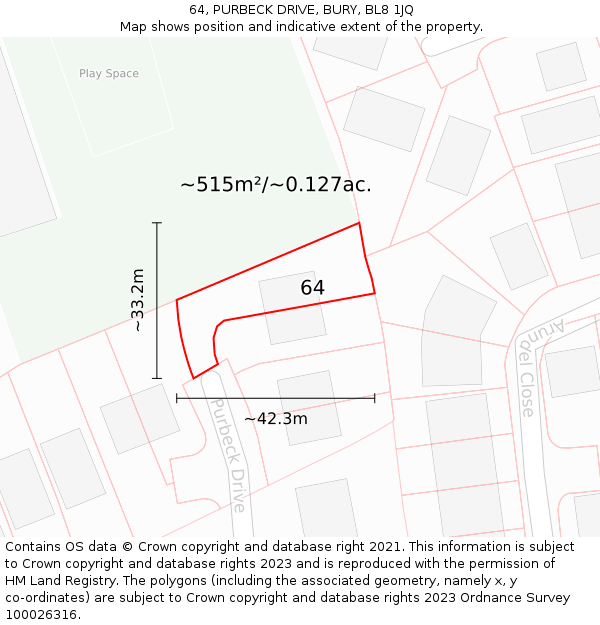 64, PURBECK DRIVE, BURY, BL8 1JQ: Plot and title map
