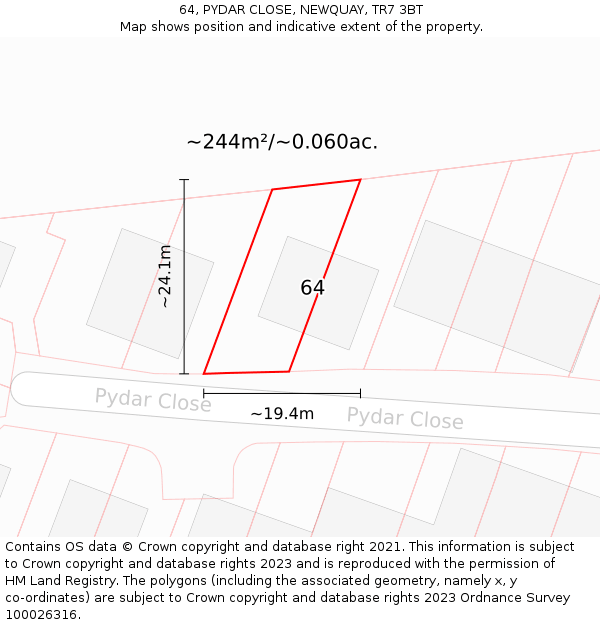 64, PYDAR CLOSE, NEWQUAY, TR7 3BT: Plot and title map