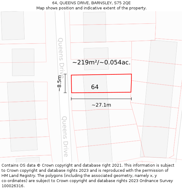 64, QUEENS DRIVE, BARNSLEY, S75 2QE: Plot and title map