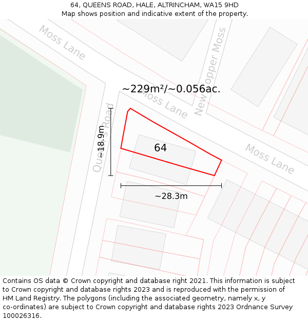 64, QUEENS ROAD, HALE, ALTRINCHAM, WA15 9HD: Plot and title map
