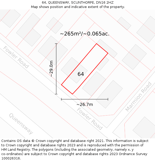 64, QUEENSWAY, SCUNTHORPE, DN16 2HZ: Plot and title map