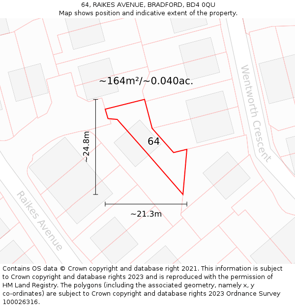 64, RAIKES AVENUE, BRADFORD, BD4 0QU: Plot and title map