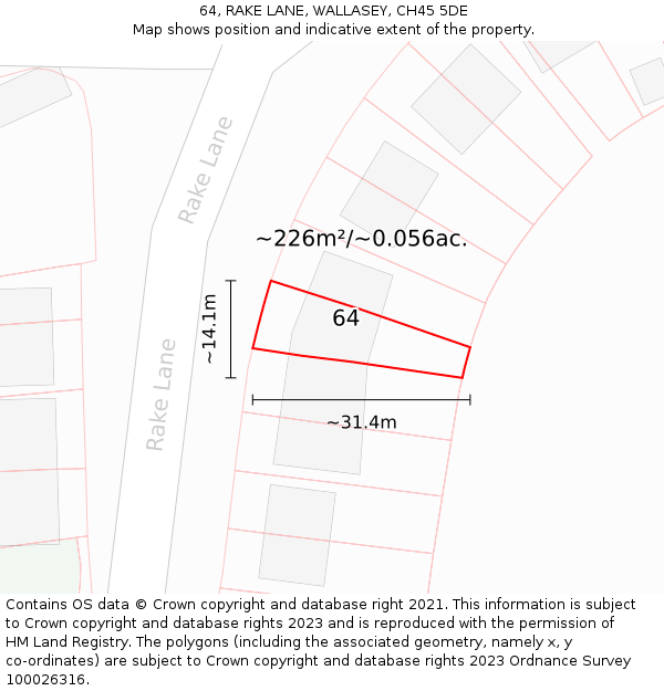 64, RAKE LANE, WALLASEY, CH45 5DE: Plot and title map