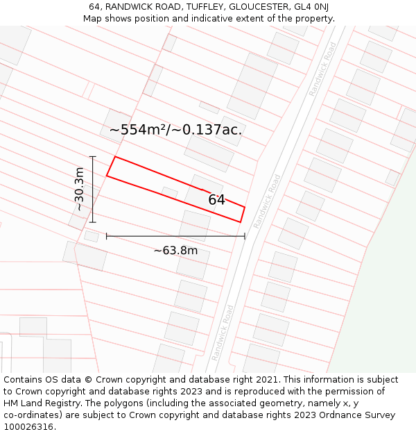 64, RANDWICK ROAD, TUFFLEY, GLOUCESTER, GL4 0NJ: Plot and title map