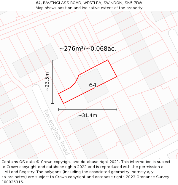 64, RAVENGLASS ROAD, WESTLEA, SWINDON, SN5 7BW: Plot and title map