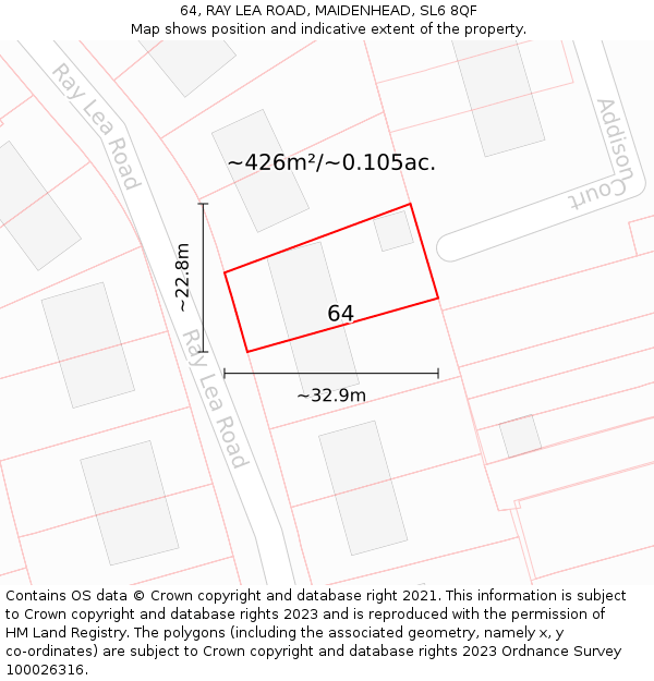 64, RAY LEA ROAD, MAIDENHEAD, SL6 8QF: Plot and title map