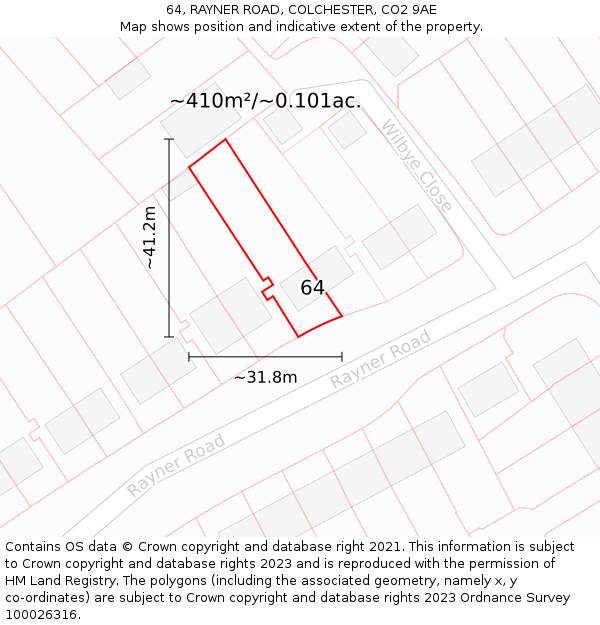 64, RAYNER ROAD, COLCHESTER, CO2 9AE: Plot and title map