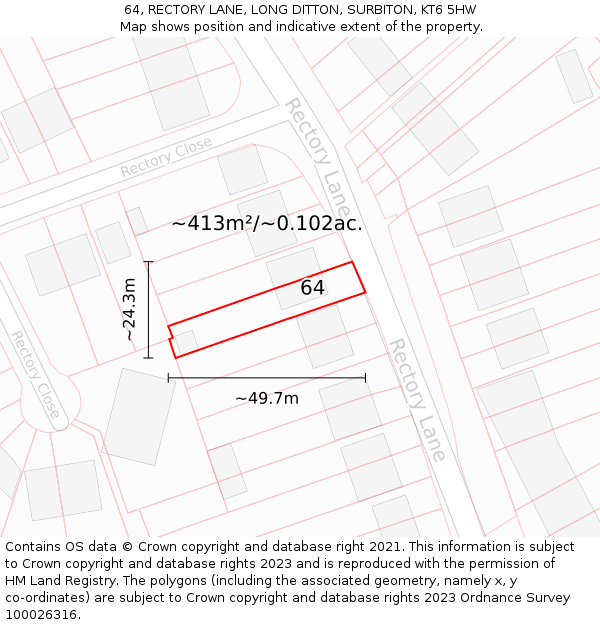 64, RECTORY LANE, LONG DITTON, SURBITON, KT6 5HW: Plot and title map