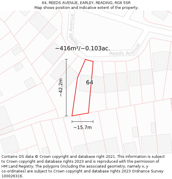 64, REEDS AVENUE, EARLEY, READING, RG6 5SR: Plot and title map