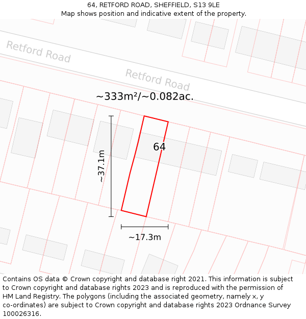 64, RETFORD ROAD, SHEFFIELD, S13 9LE: Plot and title map