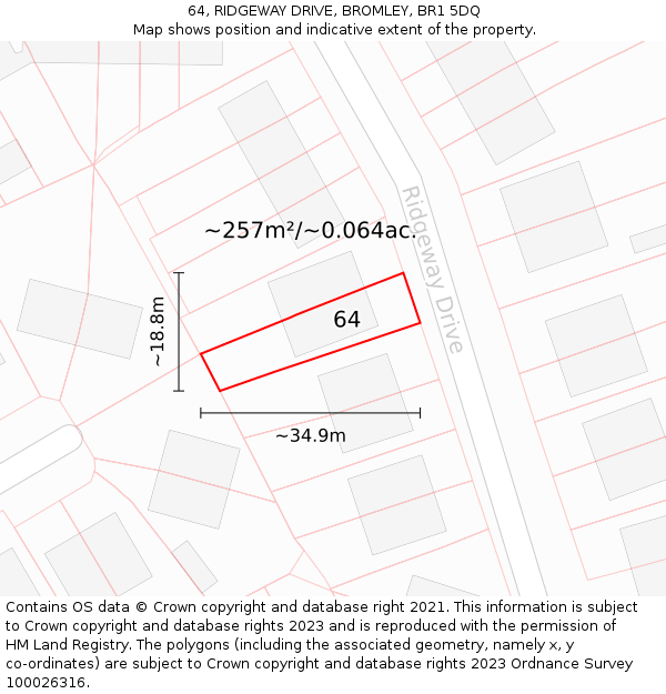 64, RIDGEWAY DRIVE, BROMLEY, BR1 5DQ: Plot and title map