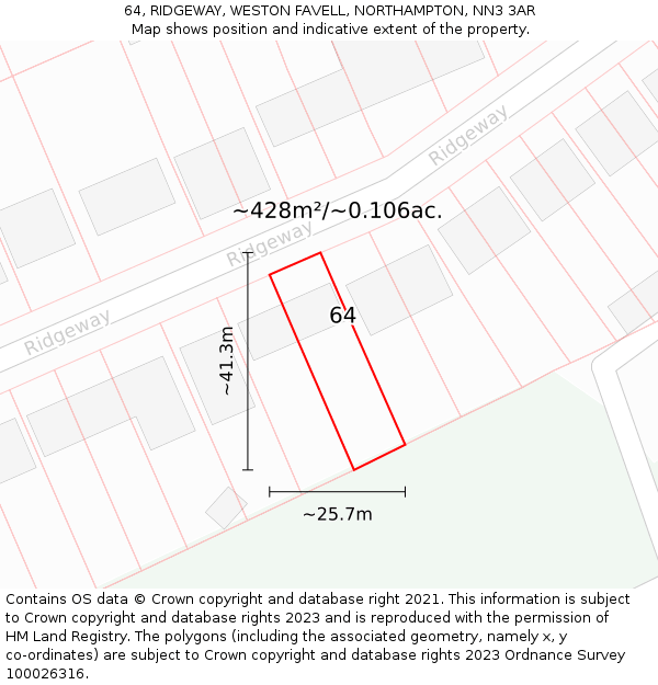 64, RIDGEWAY, WESTON FAVELL, NORTHAMPTON, NN3 3AR: Plot and title map