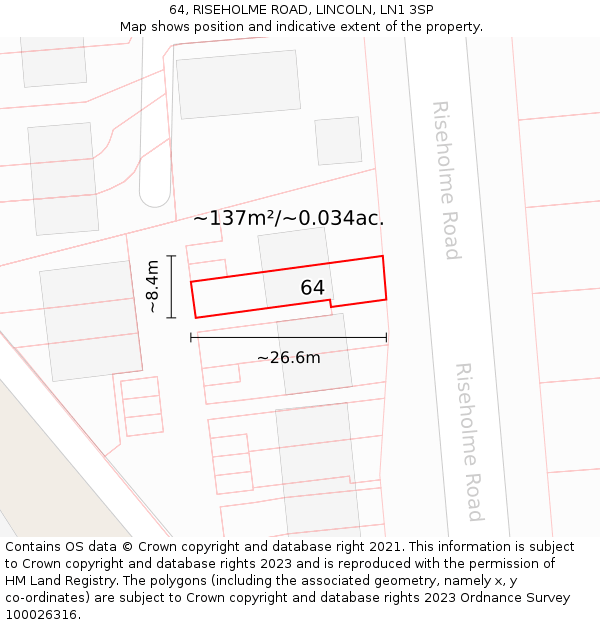 64, RISEHOLME ROAD, LINCOLN, LN1 3SP: Plot and title map