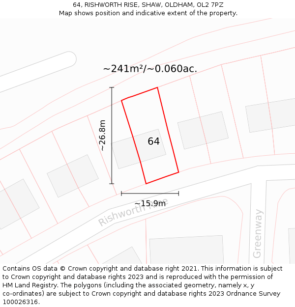 64, RISHWORTH RISE, SHAW, OLDHAM, OL2 7PZ: Plot and title map