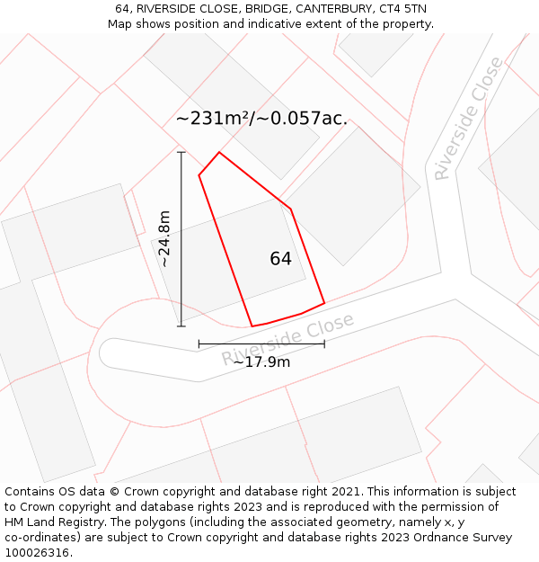 64, RIVERSIDE CLOSE, BRIDGE, CANTERBURY, CT4 5TN: Plot and title map