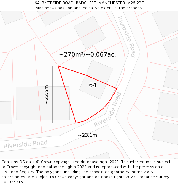 64, RIVERSIDE ROAD, RADCLIFFE, MANCHESTER, M26 2PZ: Plot and title map