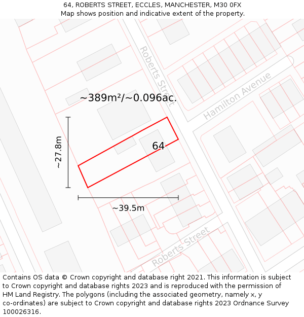 64, ROBERTS STREET, ECCLES, MANCHESTER, M30 0FX: Plot and title map