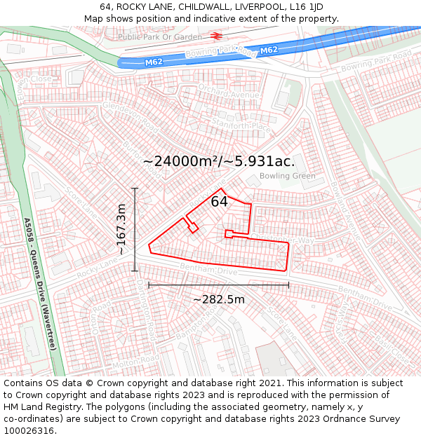 64, ROCKY LANE, CHILDWALL, LIVERPOOL, L16 1JD: Plot and title map