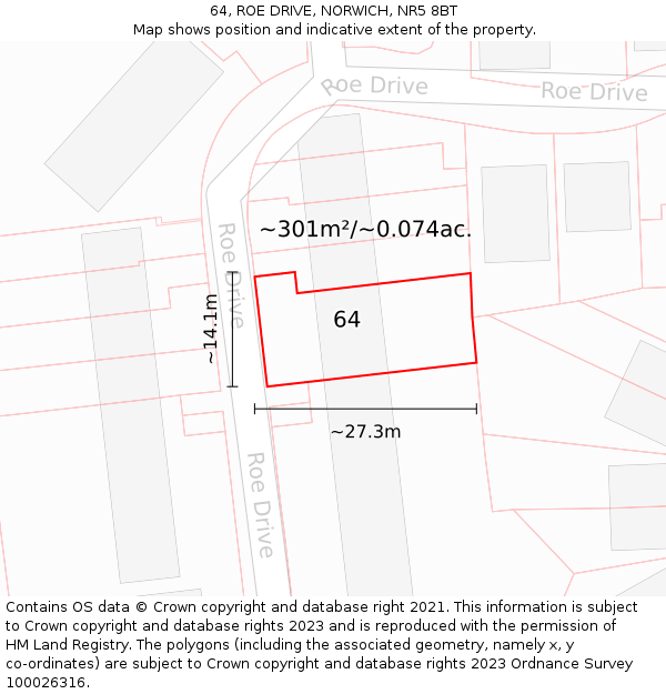 64, ROE DRIVE, NORWICH, NR5 8BT: Plot and title map