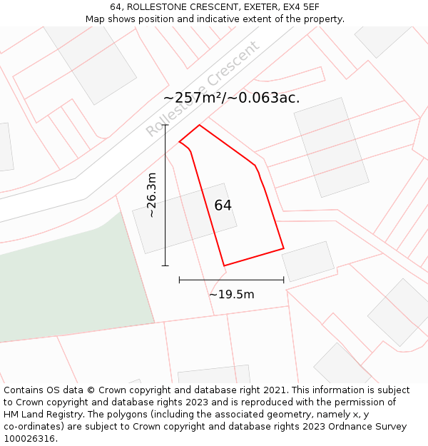 64, ROLLESTONE CRESCENT, EXETER, EX4 5EF: Plot and title map