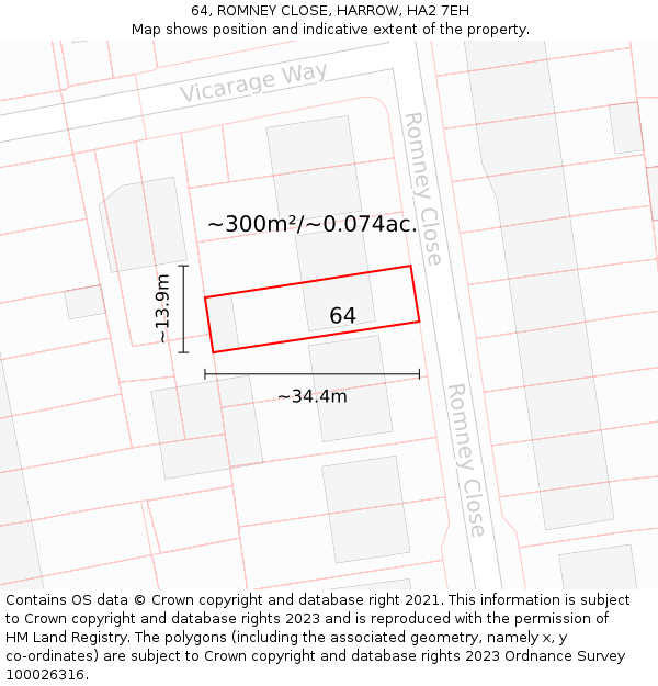 64, ROMNEY CLOSE, HARROW, HA2 7EH: Plot and title map