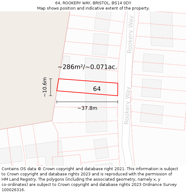 64, ROOKERY WAY, BRISTOL, BS14 0DY: Plot and title map