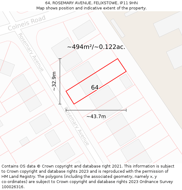 64, ROSEMARY AVENUE, FELIXSTOWE, IP11 9HN: Plot and title map