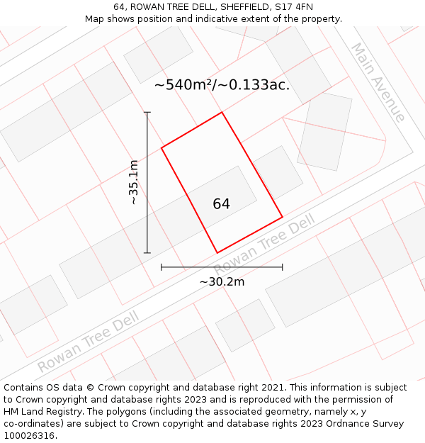 64, ROWAN TREE DELL, SHEFFIELD, S17 4FN: Plot and title map