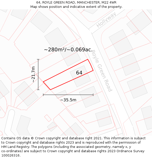 64, ROYLE GREEN ROAD, MANCHESTER, M22 4WR: Plot and title map