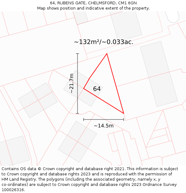 64, RUBENS GATE, CHELMSFORD, CM1 6GN: Plot and title map