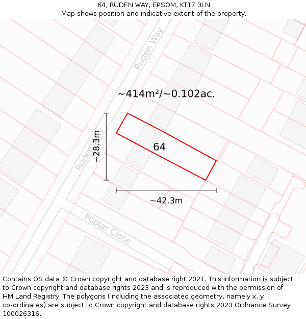 64, RUDEN WAY, EPSOM, KT17 3LN: Plot and title map