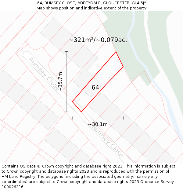 64, RUMSEY CLOSE, ABBEYDALE, GLOUCESTER, GL4 5JY: Plot and title map