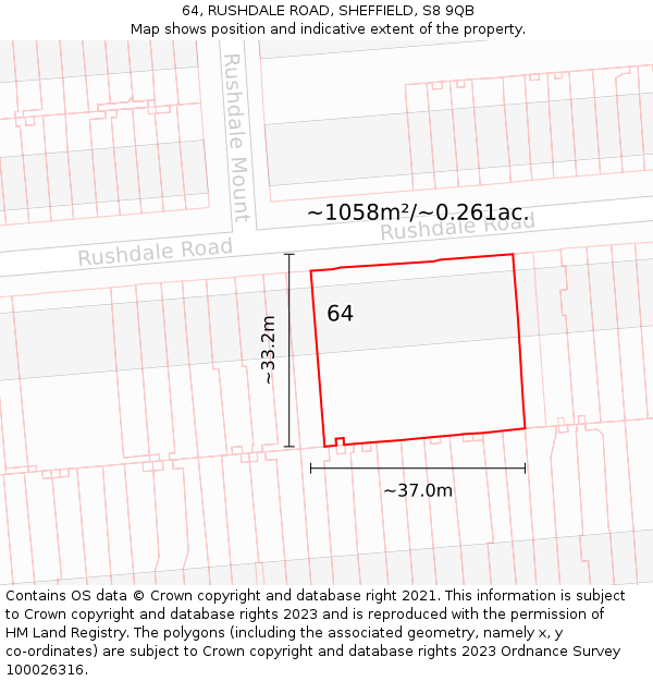 64, RUSHDALE ROAD, SHEFFIELD, S8 9QB: Plot and title map