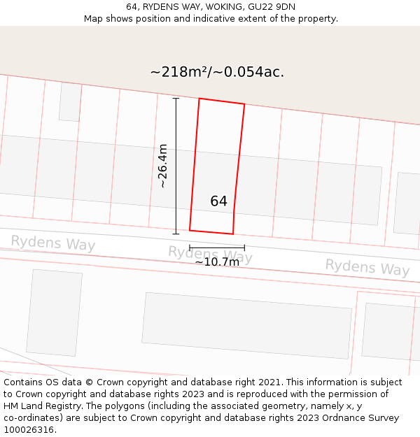 64, RYDENS WAY, WOKING, GU22 9DN: Plot and title map