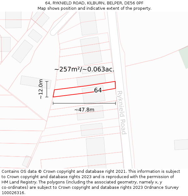 64, RYKNIELD ROAD, KILBURN, BELPER, DE56 0PF: Plot and title map