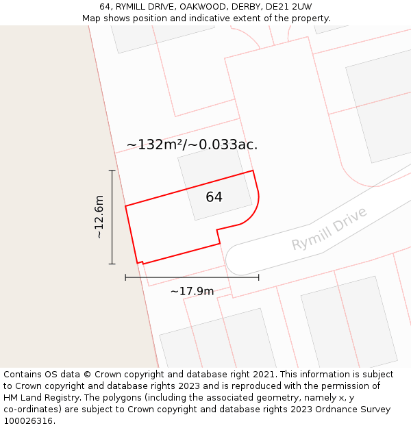 64, RYMILL DRIVE, OAKWOOD, DERBY, DE21 2UW: Plot and title map