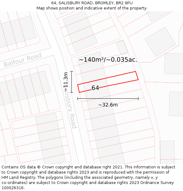 64, SALISBURY ROAD, BROMLEY, BR2 9PU: Plot and title map