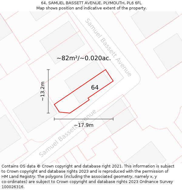 64, SAMUEL BASSETT AVENUE, PLYMOUTH, PL6 6FL: Plot and title map