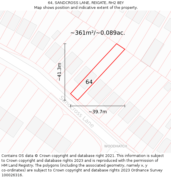 64, SANDCROSS LANE, REIGATE, RH2 8EY: Plot and title map