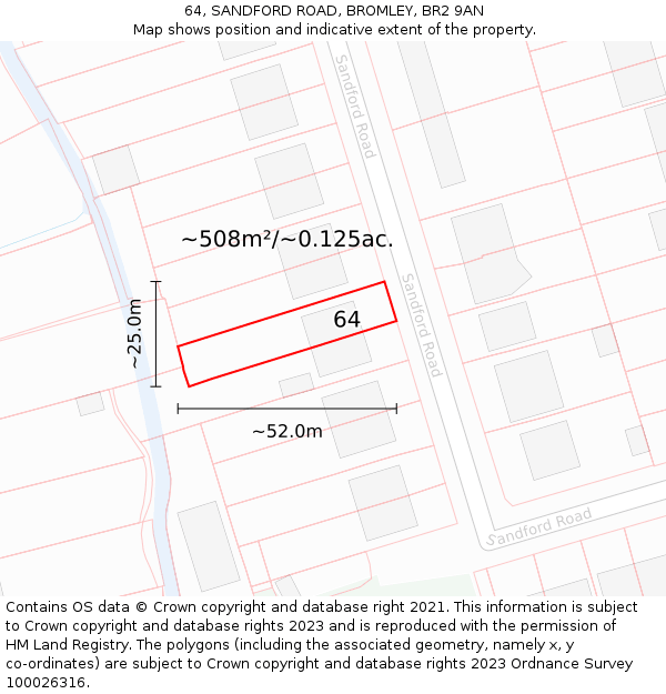 64, SANDFORD ROAD, BROMLEY, BR2 9AN: Plot and title map